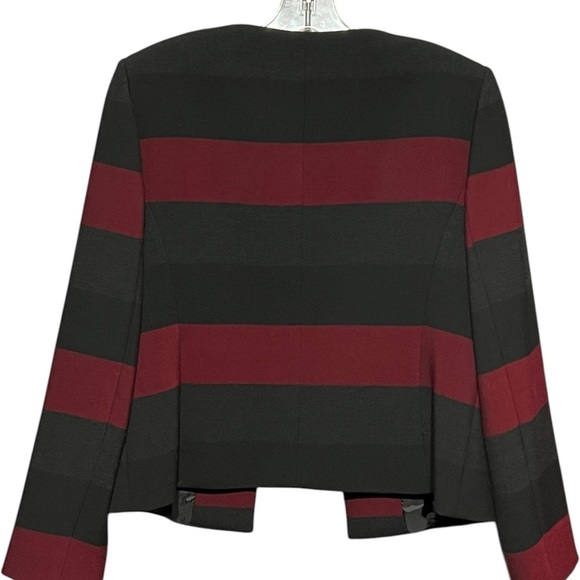 Tahari Arthur S. Levine Collarless Open Front Blazer Burgundy Black Stripe 8P - Picture 2 of 4